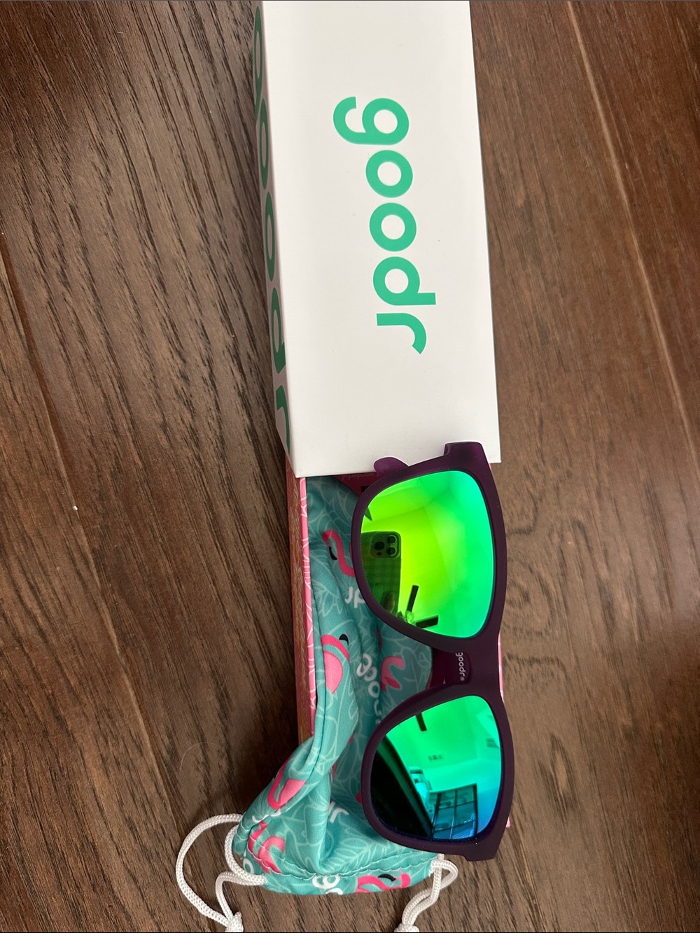 goodr Women's Purple Frame Green Mirror Sunglasses